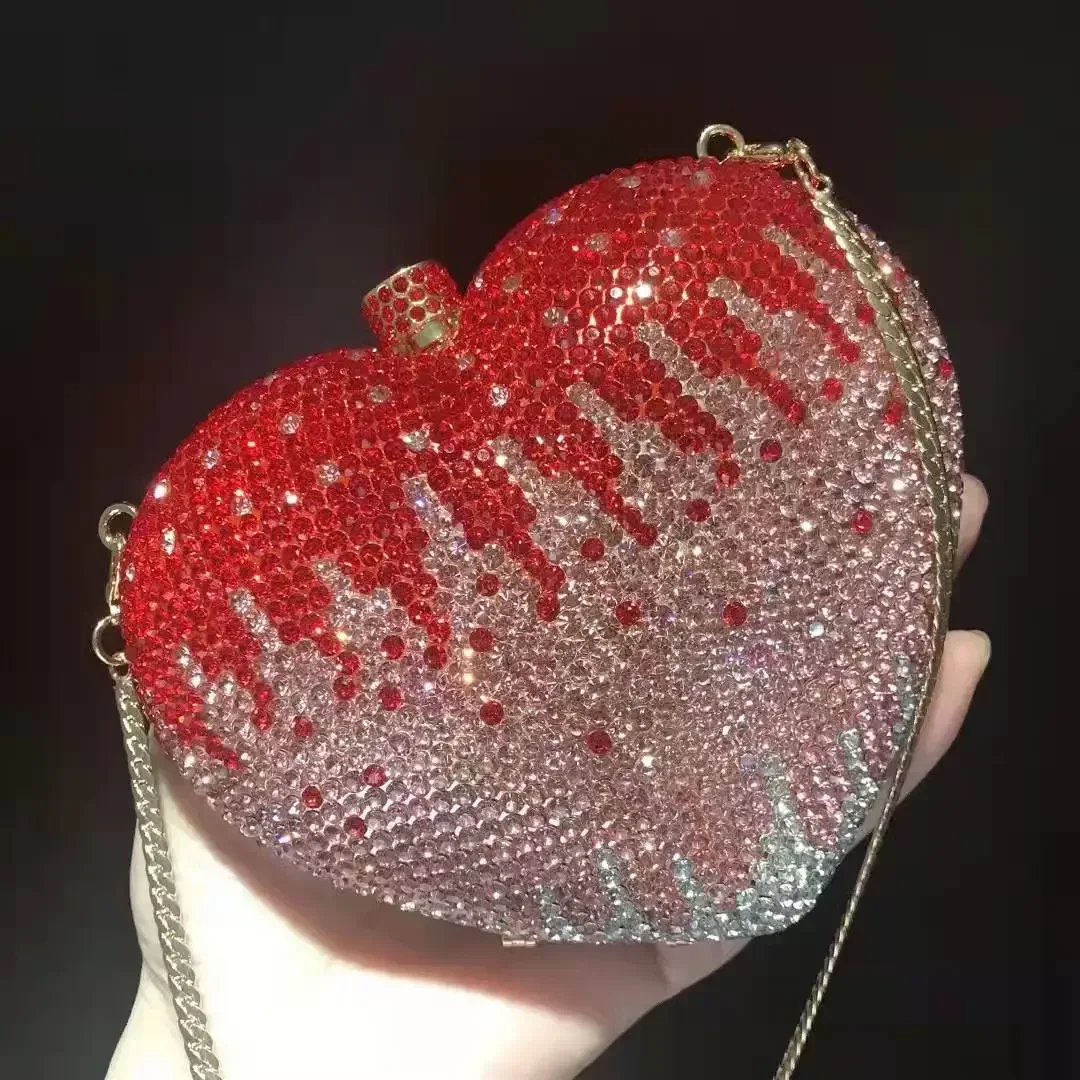 XIYUAN Gradient Red Color Wedding Bridal Woman Crystal Clutch Bag Formal Party Dinner Rhinestone Evening Handbag Banquet Purses