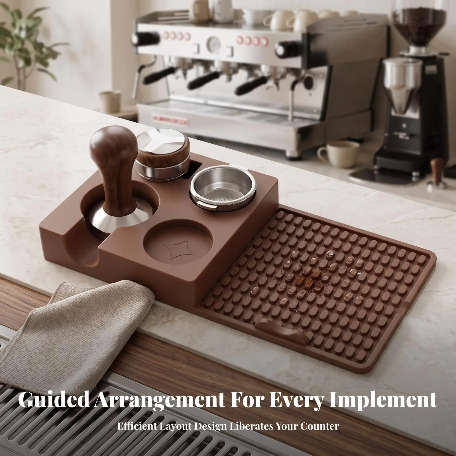 Easy to Sanitize Coffee Tool Storage | Space-Saving Low-Profile Design, Silicone Coffee draining Mat with Organizer, for Kitchen