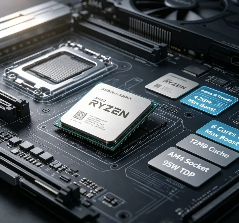 AMD R5 2600X 12nm Unboxed Processor 6C12T 95W TDP AM4 Socket 4.2GHz Boost For DIY Gaming PC Without Stock Cooler view 3