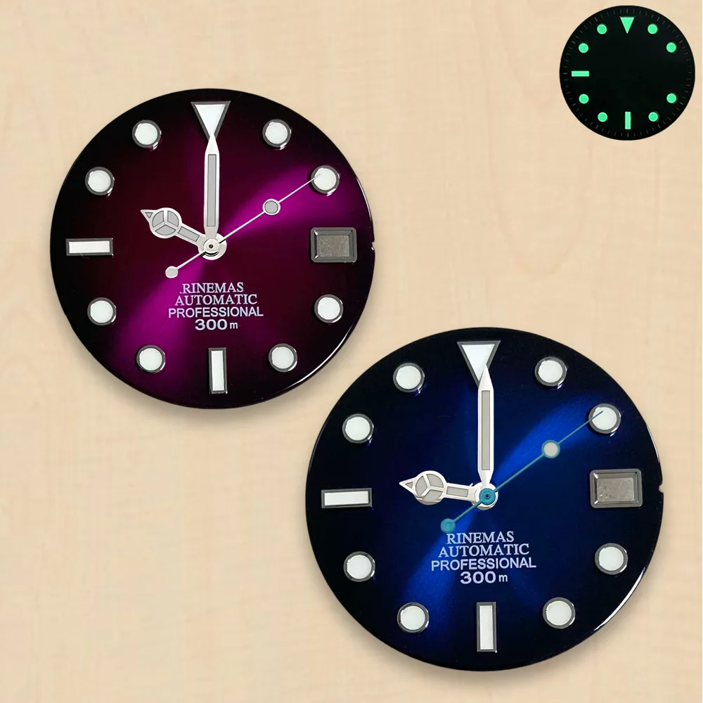 Glossy gradient enamel finish Dial 28.5mm S Dial Fit NH35 Automatic Movement Green Luminous Dial Watch Modification Accessories