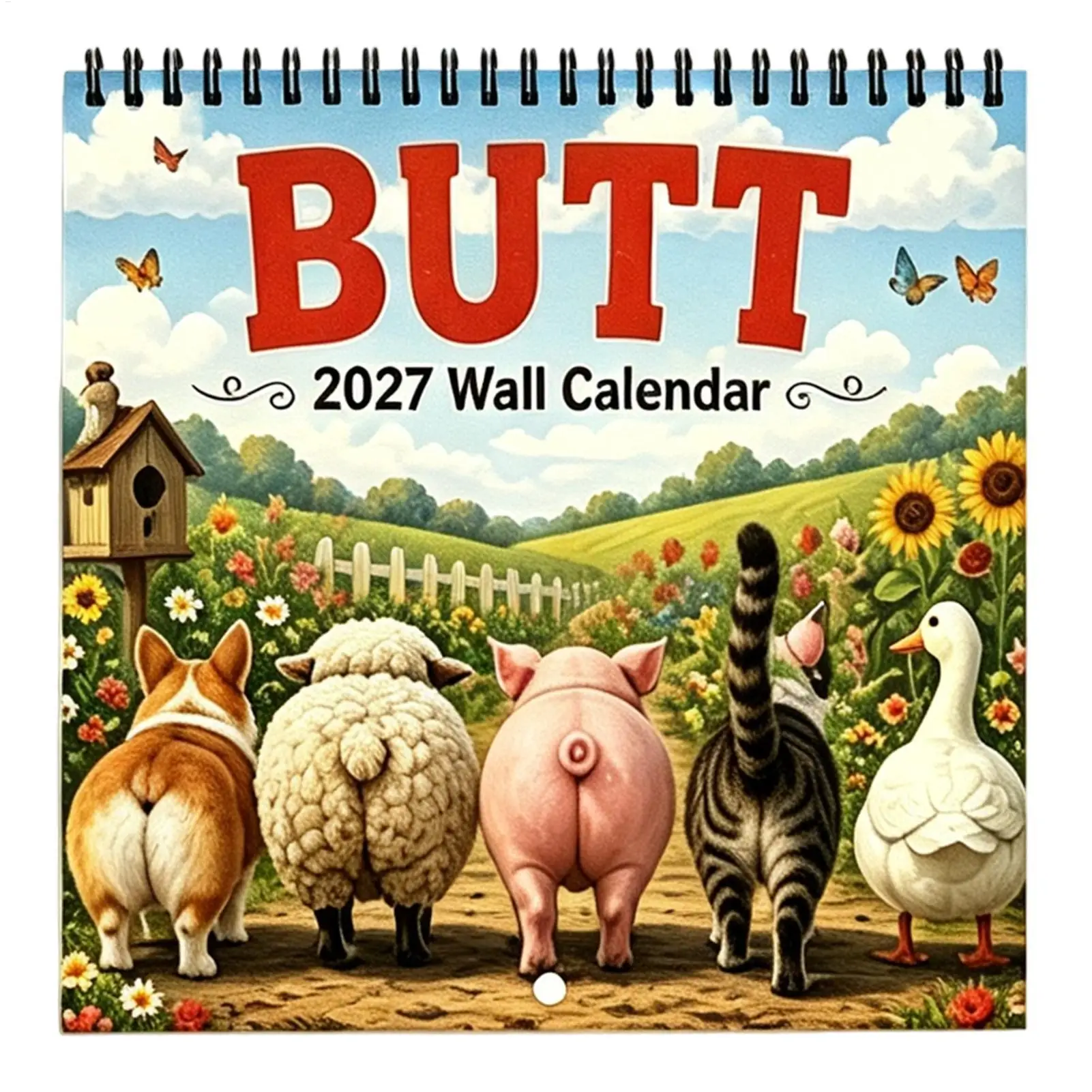 2027 CuteAnimal Butt  Wall Calendar 12 Monthly Funny Animal Butt Theme Paper Planner Writable Date Grids Cute Animal Calendar