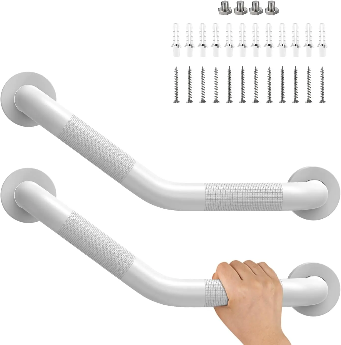 

2 Pack 16 Inch Angled Shower Grab Bar, Anti Slip Knurled Bathroom Safety Rail, 500 lbs Capacity, 1.25" Tube