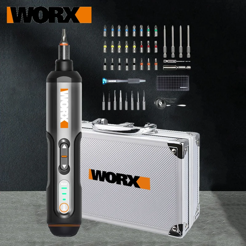 Worx 4V Mini Elektrische Schroevendraaier Set WX240.5 Snoerloze Elektrische Schroevendraaiers Met 40 Bits USB Oplaadbare