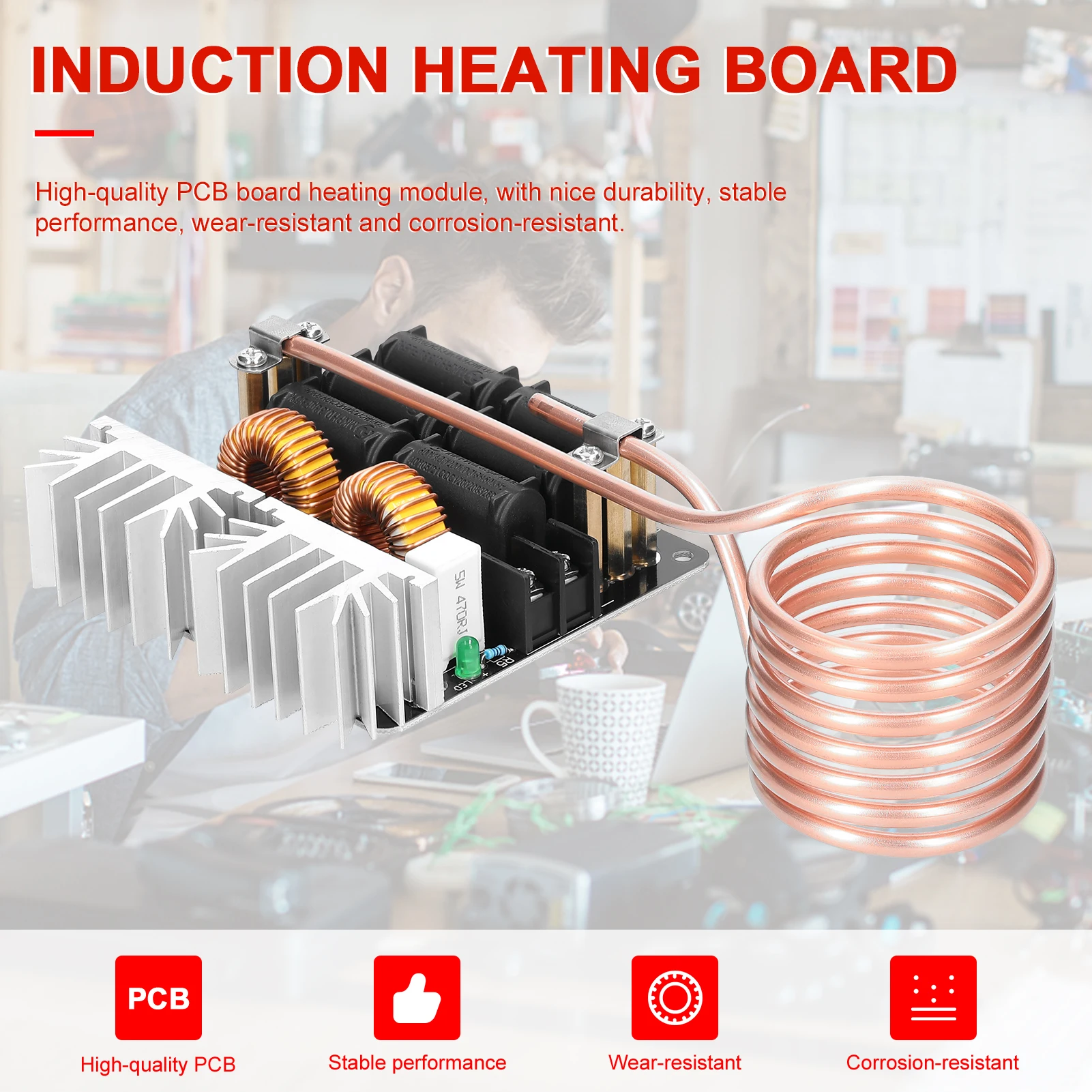 1000W ZVS Induction Heating Board Module Voltage Coil Flyback Driver with Copper Tube for DIY Small Parts Hardening Annealing
