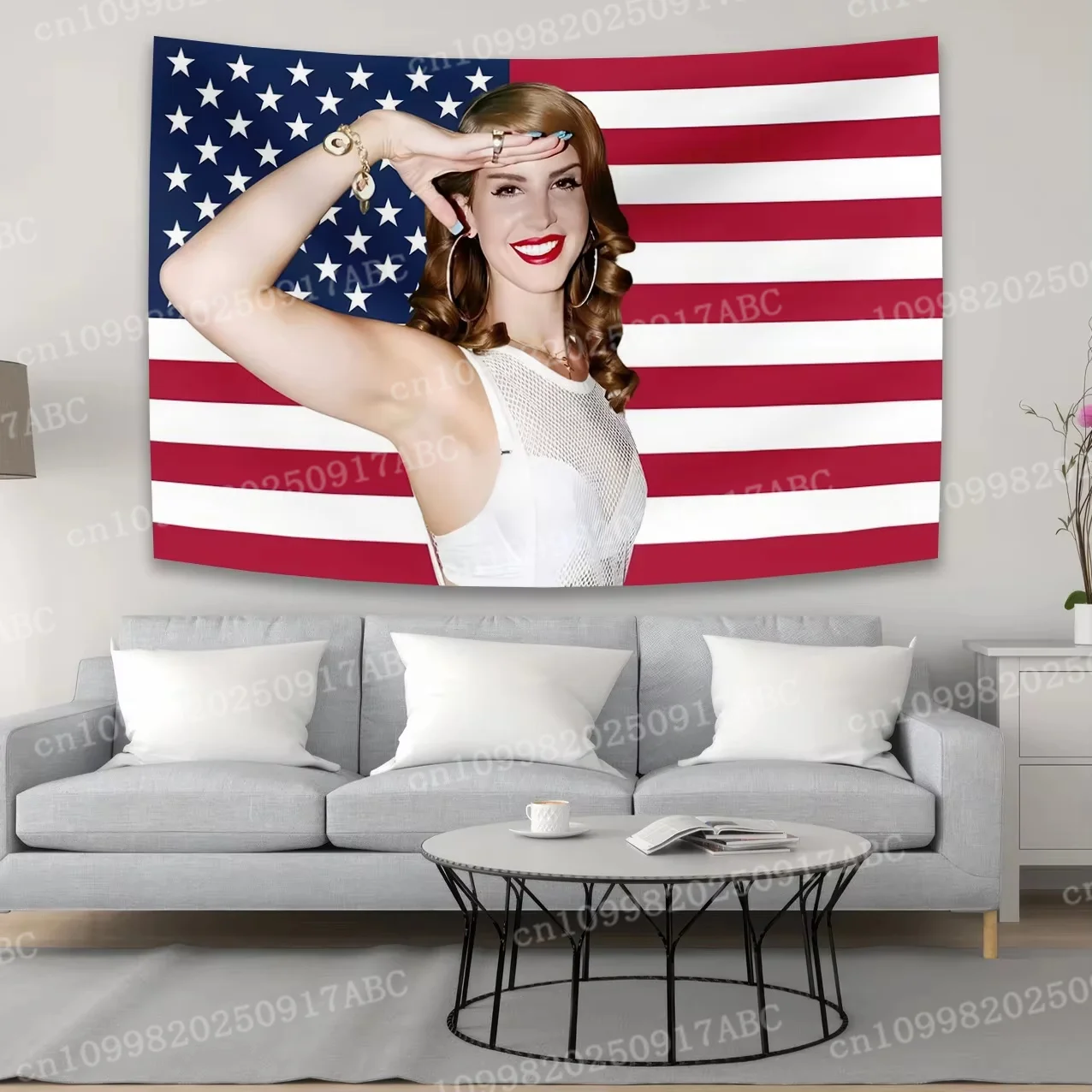 نسيج لانا ديل ري أو نسيج العلم مطبوع في الهواء الطلق للديكور نسيج مغني البوب الأمريكي الجدار الديكور نسيج المنزل