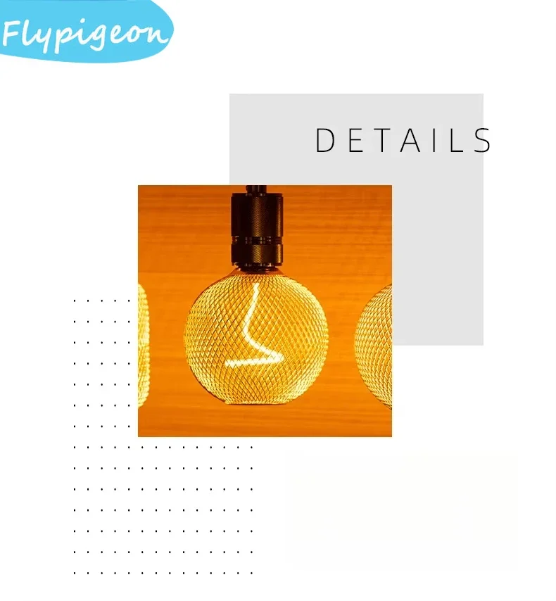 الشمال الفاخرة مصباح ليد لمبة E27 المسمار الحديد المطاوع غطاء شبكي قفص معدني مصباح لبار الطعام إضاءة ديكوريّة المنزل #6