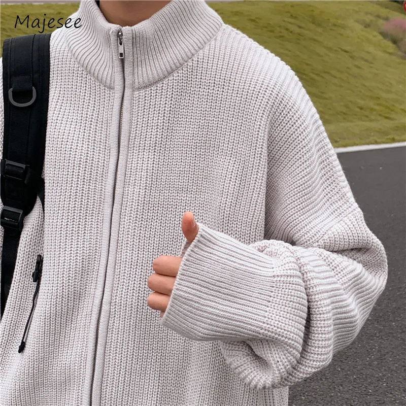 Men Cardigan Autumn Baggy Pure Color Teenagers Slouchy High Street Harajuku Classic Simple Daily Versatile Japanese Style 2023