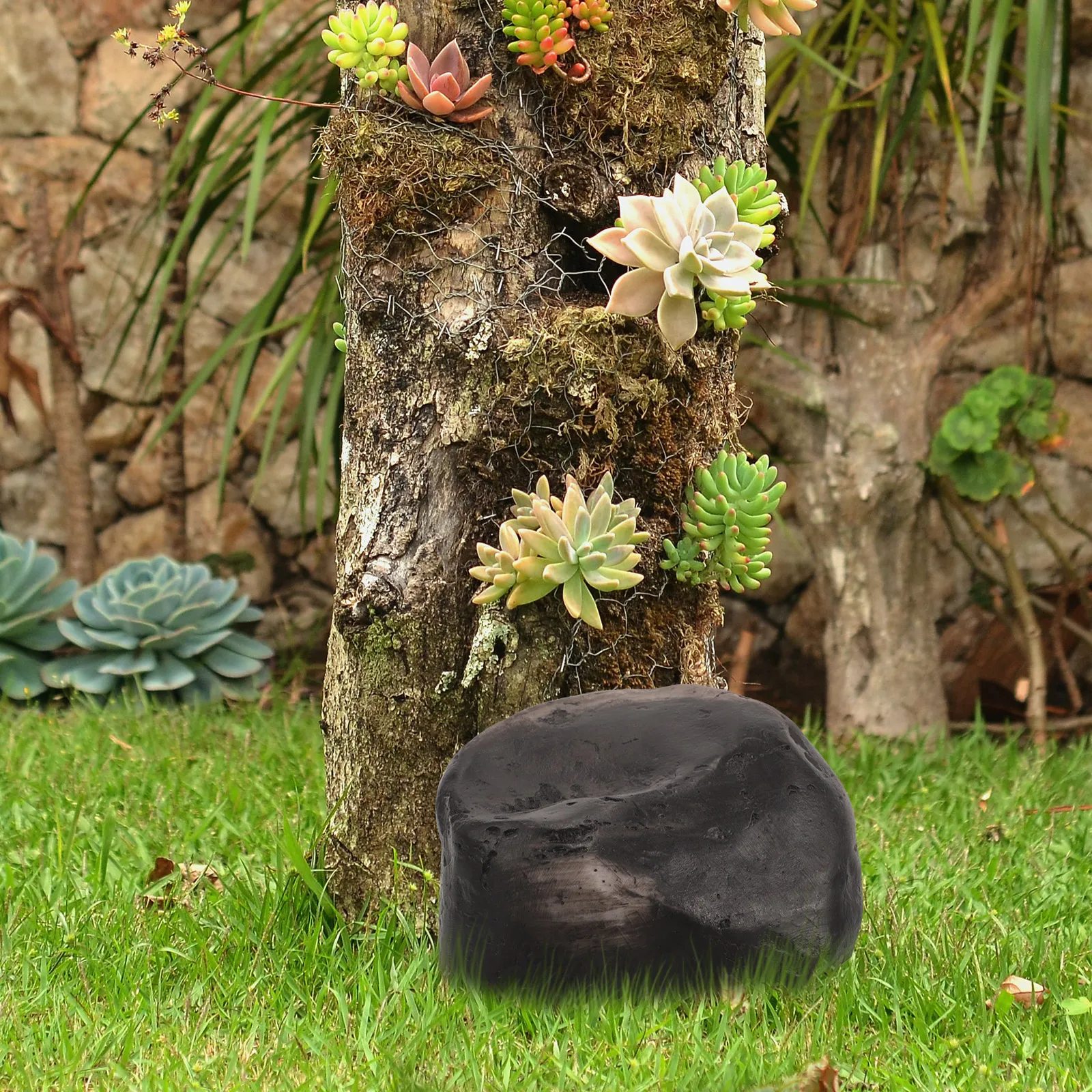 Stone Key Box Black Color Outdoor Garden Hider Fake Appearance Resin Material Weather Proof Hidden Keys Storage