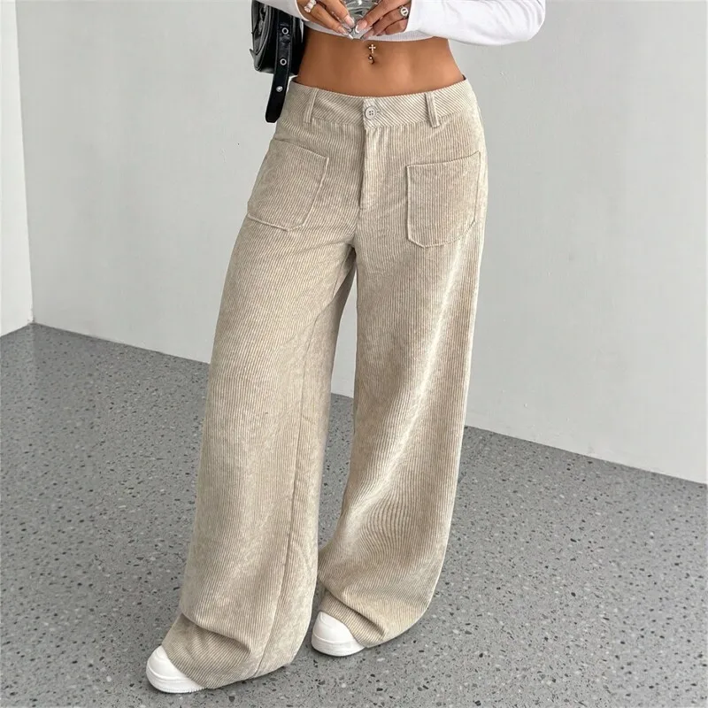 

Модные повседневные женские брюки-карго с широкими штанинами, натуральной талией, на пуговицах, с карманами, из других материалов