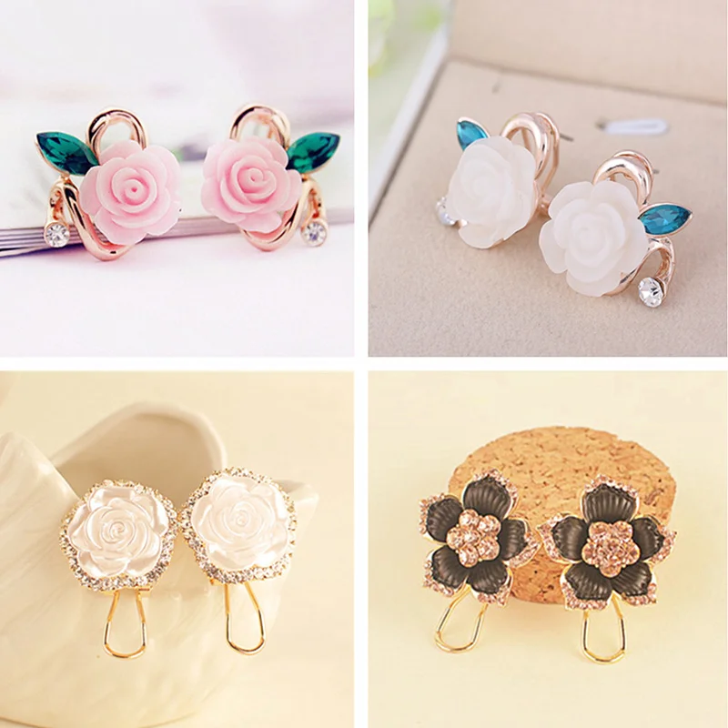 Flower Stud Earrings White Rose Crystal Earring For Women Fashion Elegant Oorbellen Bijoux Party Gifts Female Korean Jewelry