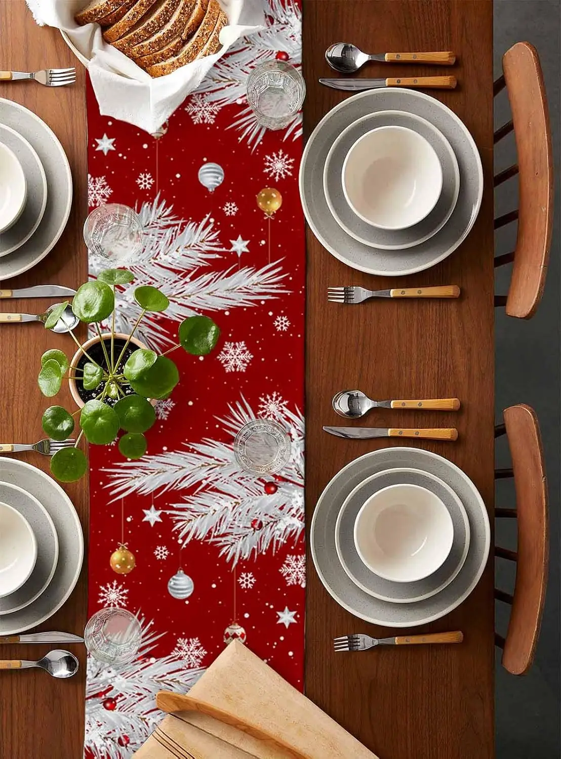 Christmas Gnomes Snowflake Linen Table Runner Party Decor Washable Winter Kitchen Dining Table Runner Christmas Decorations