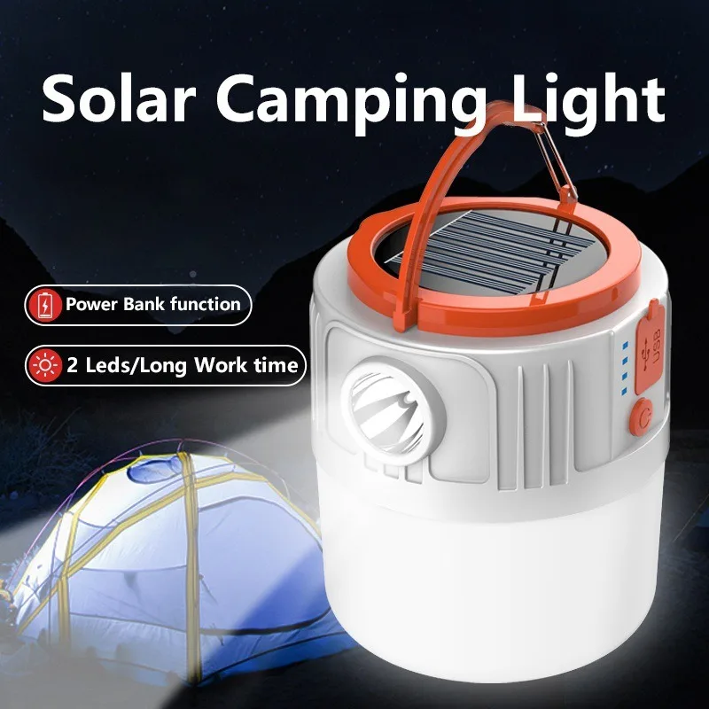 Solar Light Bulb Camping Solar LED Light USB Rechargeable 5Lighting Modes Tent Hanging Bulb for Outdoor Hiking Emergency Outage