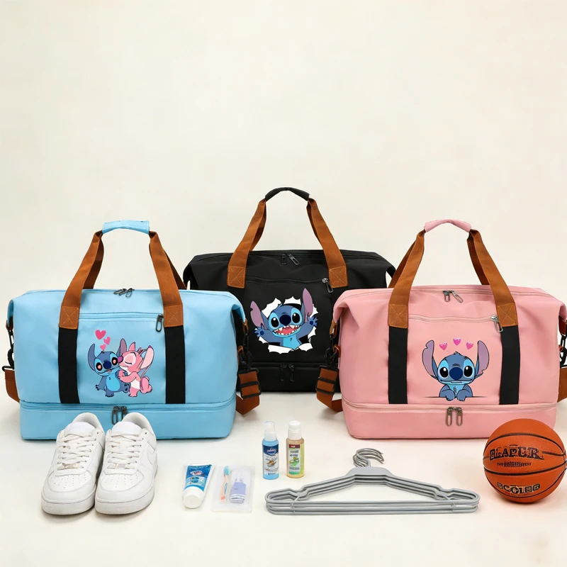 

Дорожные сумки Disney Stitch для женщин, большая вместительная спортивная сумка для мужчин, водонепроницаемая женская сумка-мессенджер, сумка для сухих и влажных вещей, дропшиппинг