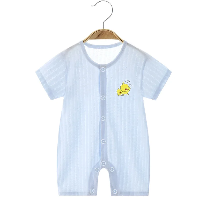 

Baby Jacquard Jumpsuit Baby Summer Short-Sleeved Single-Breasted Pure Cotton Rompers Children Closed Crotch Thin Romper