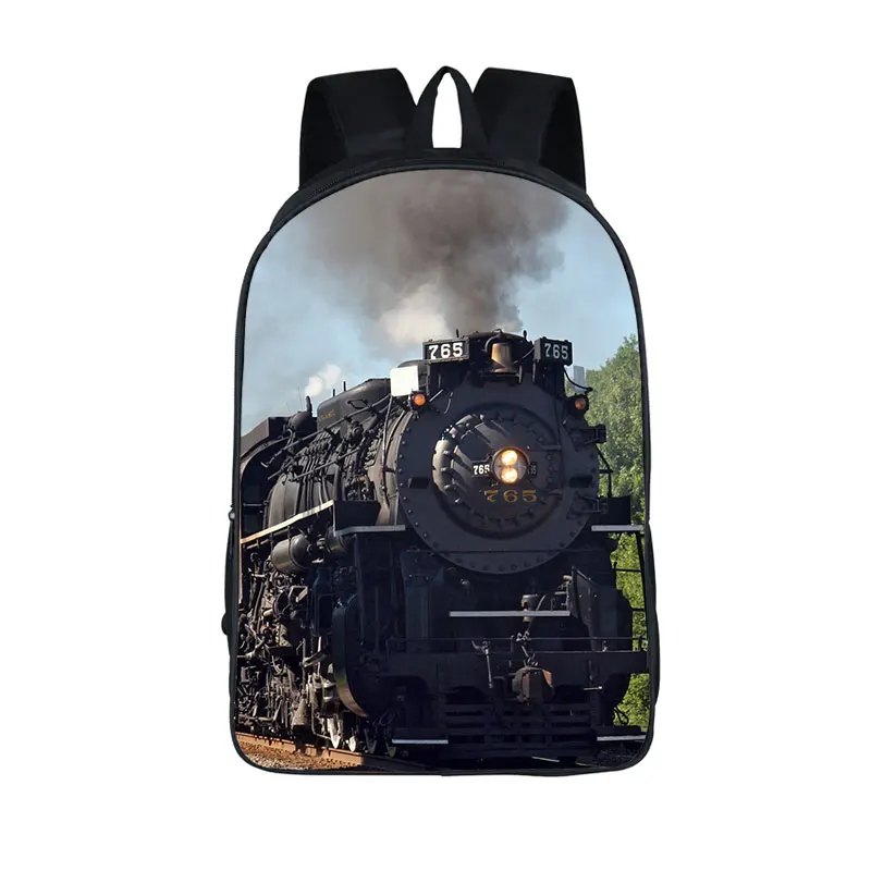 Trem a vapor antiquado e mochila padrão locomotiva para adolescente, mochilas escolares para mulheres, viagens e estudante, sacos de livros, presente, 16 polegadas