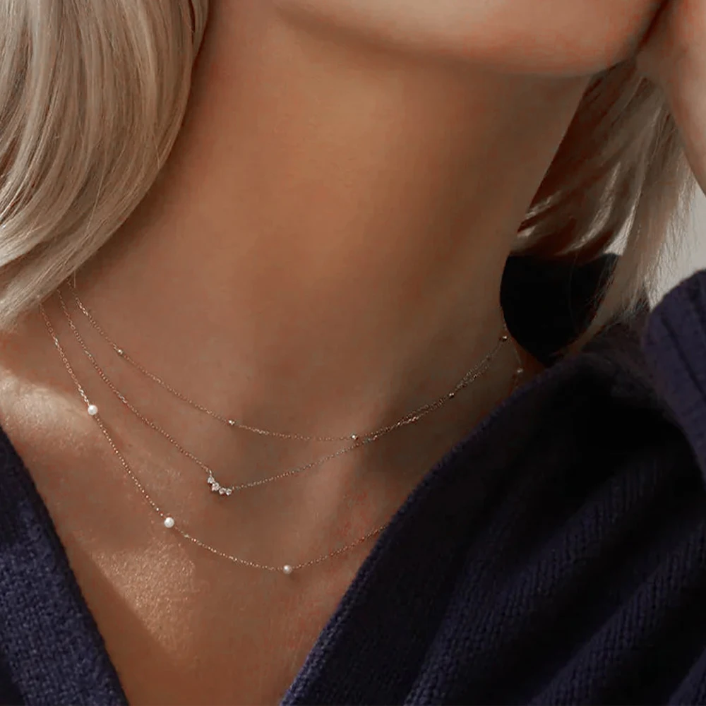 CANNER-collar de clavícula apilada de perlas para mujer, cadena larga de Plata de Ley 925, regalos para mujer, venta al por mayor
