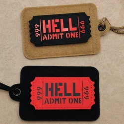Parche táctico con diseño boleto de infierno, velcro y corte láser