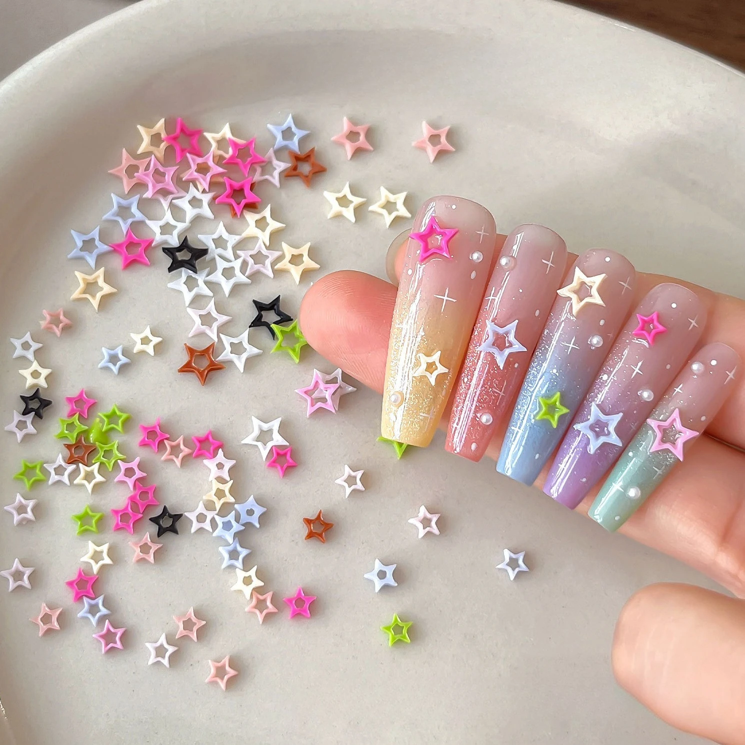 Resin Glitter Pack - Cute Colored Hollow Pentagram Small Star