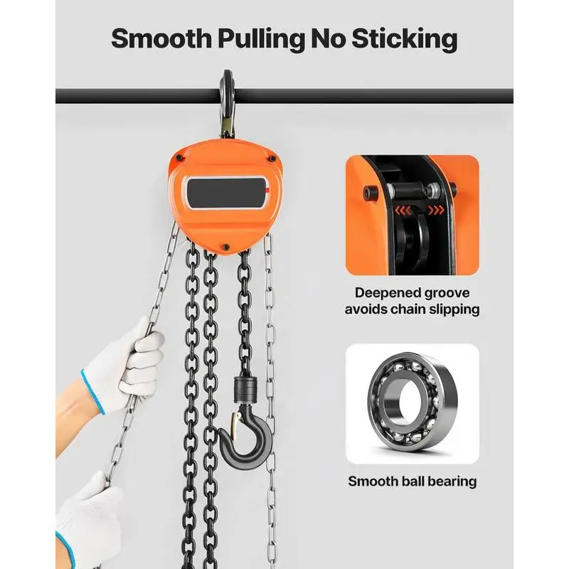 Hand Chain Hoist, 1 Ton 2200 lbs Capacity, Manual Chain Block with Upgrade G80 Galvanized Chain, 10 ft Lifting Height, Heavy Duty Pulley Hoist for Garage Warehouse Automotive Machinery, Orange - view 8