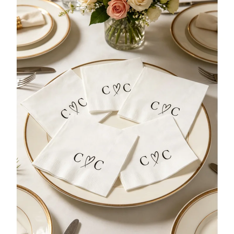 

ersonalized Initial Wedding Cocktail Napkins Disposable Paper Napkins For Reception Engagement Bridal Shower Anniversary Bar