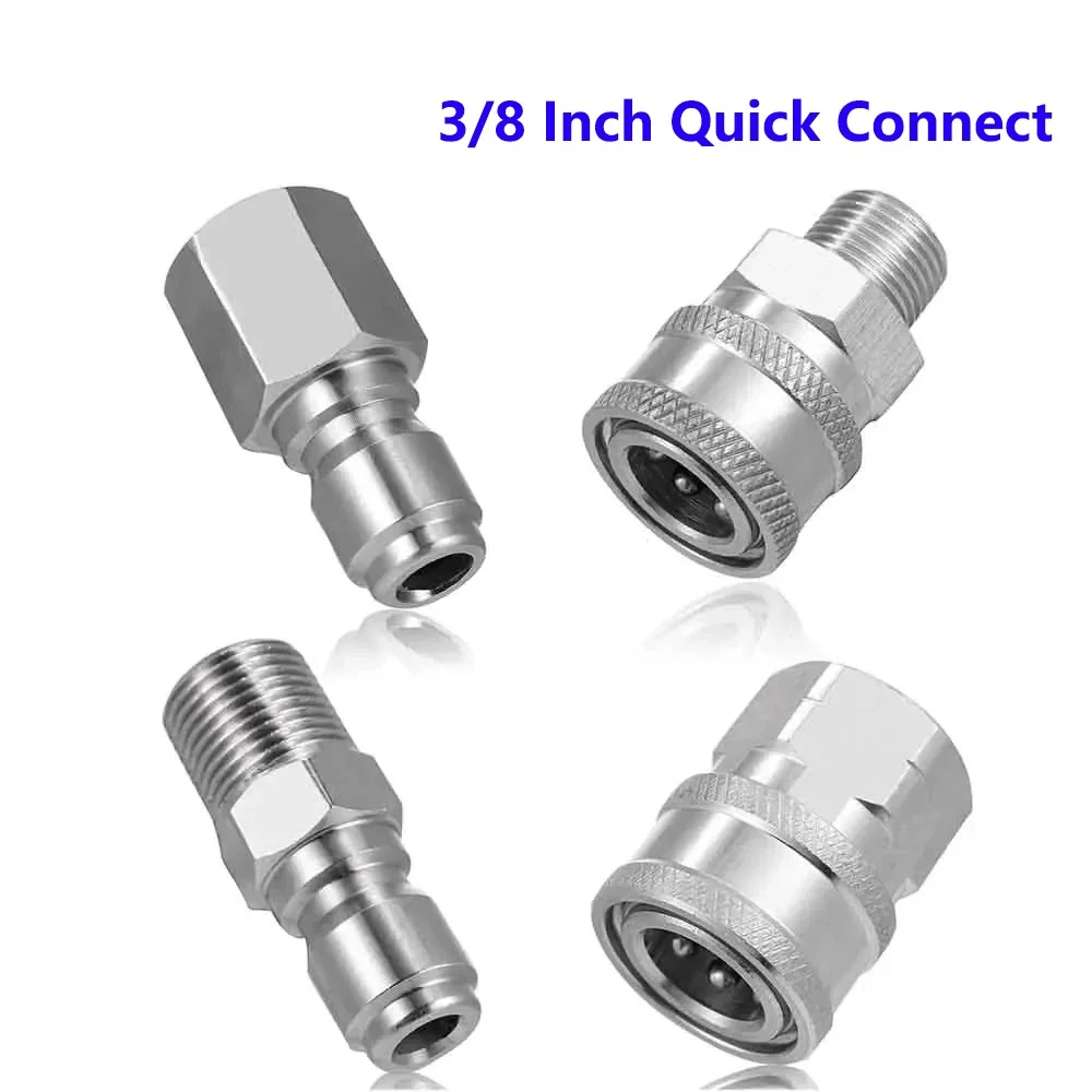 Pressure Washer Coupler 3/8 Inch Stainless Steel Quick Connect Fittings, Male & Female Adapters with Internal & External