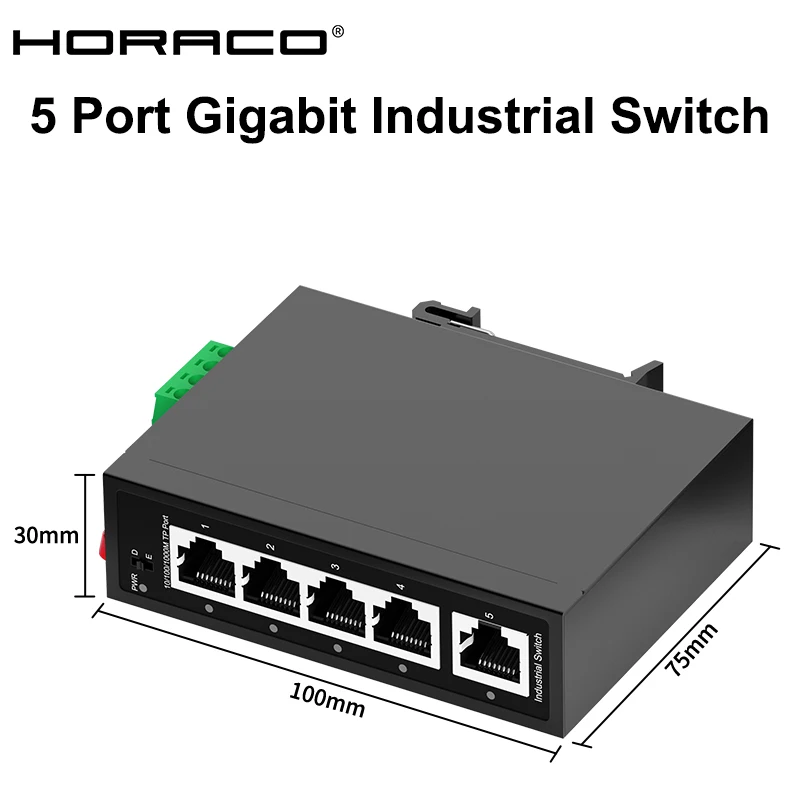 HORACO 5-poorts Gigabit industriële switch 1000 Mbps industriële netwerk Ethernet-switch DIN-railmontage Plug en Play - afbeelding 1
