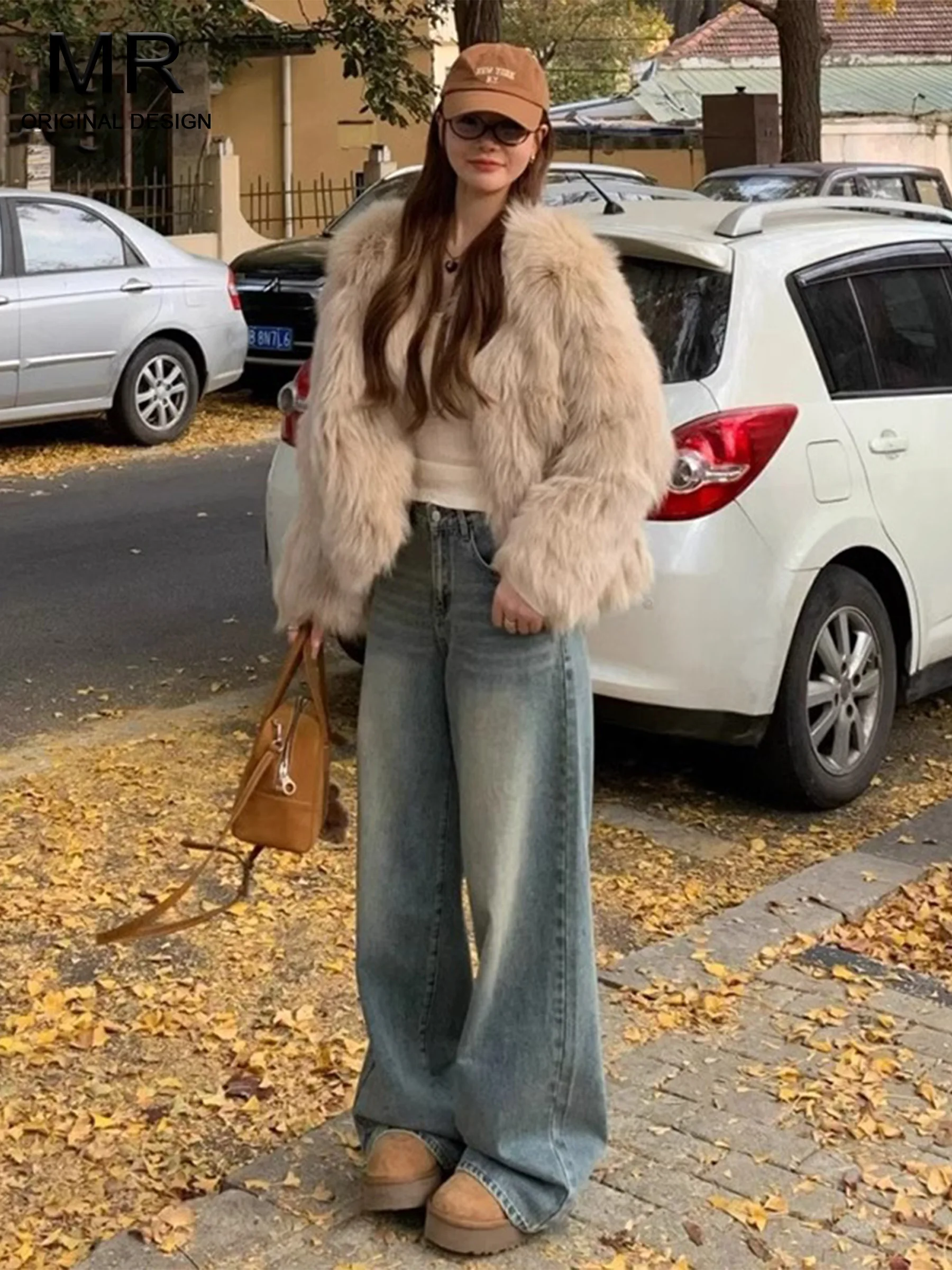 

Женские джинсы с высокой талией и широкими штанинами в стиле ретро, осенне-зимние, свободные, из денима с начесом, прямые, в пол, элегантный стиль