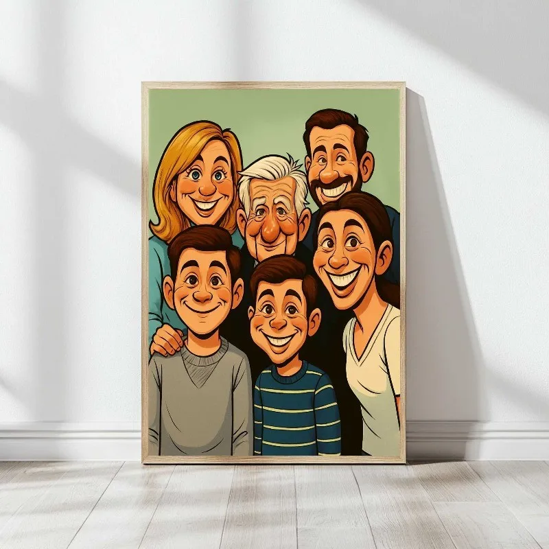 Custom Family Cartoon Poster Funny and Exaggerated Style, Transforms Family Photos into Humorous Animated Portraits Poster Decor