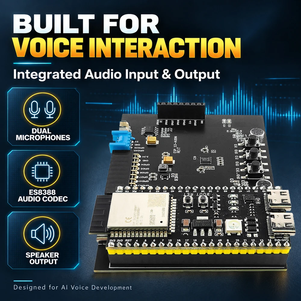 ESP32-S3 N16R8 Entwicklungsboard WiFi-Modul-Kit mit Doppel-Mikrofon-Lautsprecher für KI-Sprachinteraktion DIY IoT Smart Home Erweiterung – Detail 2