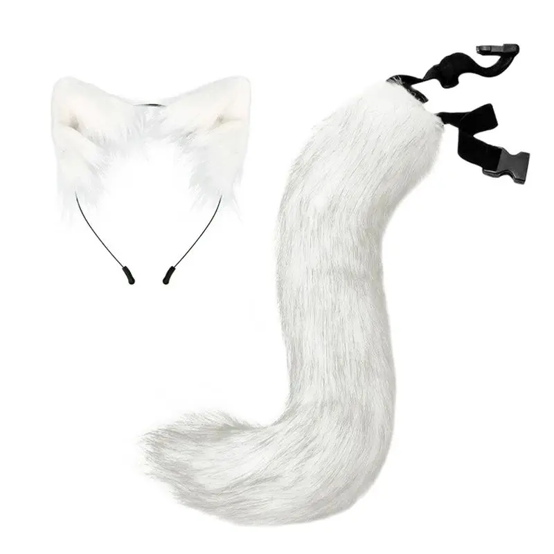 Fluffy Fox Cat Ears Headwear Animal Ears Headband Hair Hoop Tail Set Halloween Party Cosplay Accessories