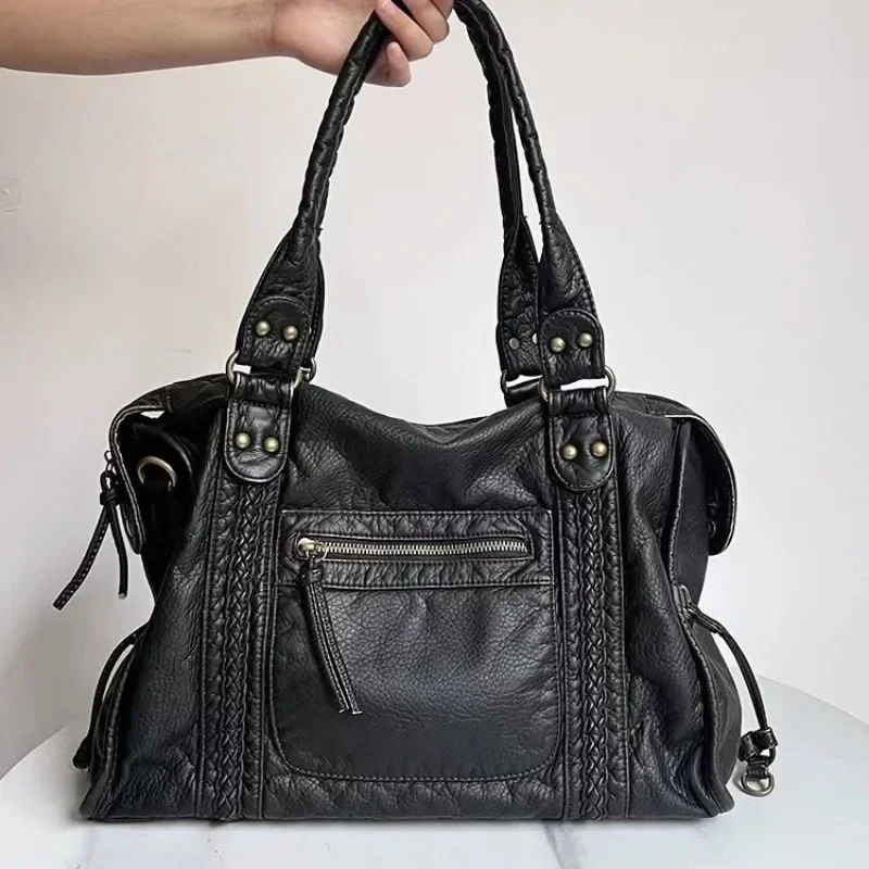 

Large Capacity Fashion Bag Vintage Washed Leather Bag Y2K Spicy Girl One Shoulder Crossbody Bag Purses and Handbags