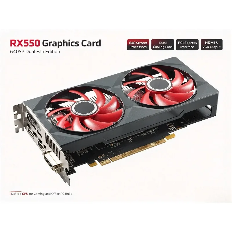 Radeon RX550 640SP Graphics Card, Dual Fan Video Card, 2GB /4GB GDDR5, DP HDMI DVI Ports, 4K Gaming GPU for Desktop PC