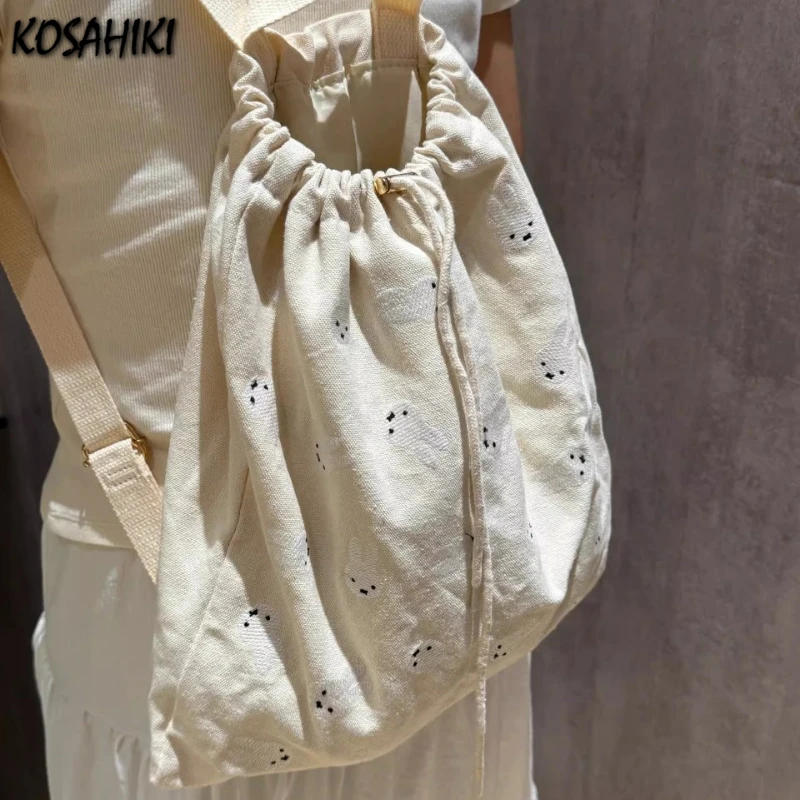 2024 Sweet Kawaii Rabbit Backpacks All Match Y2k Aesthetic Drawstring Women Bags Girls Cute Fashion Students Casual Schoolbags