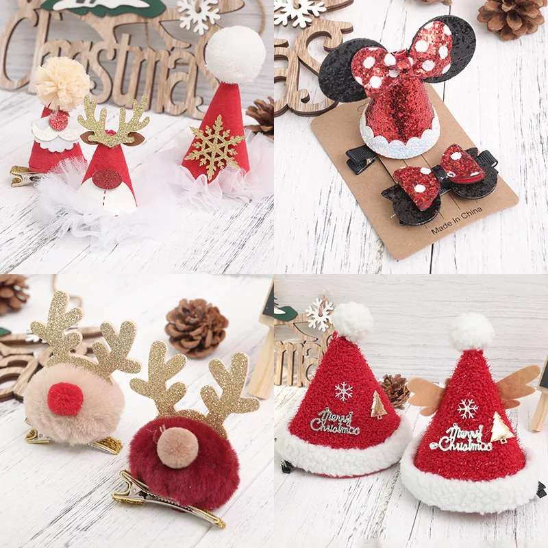 Christmas Hair Clips for Girls Festival Gift Hat Hairpin Cute Deer Pine Cones Ear Hairpins Adult Headwear Hair Accessories