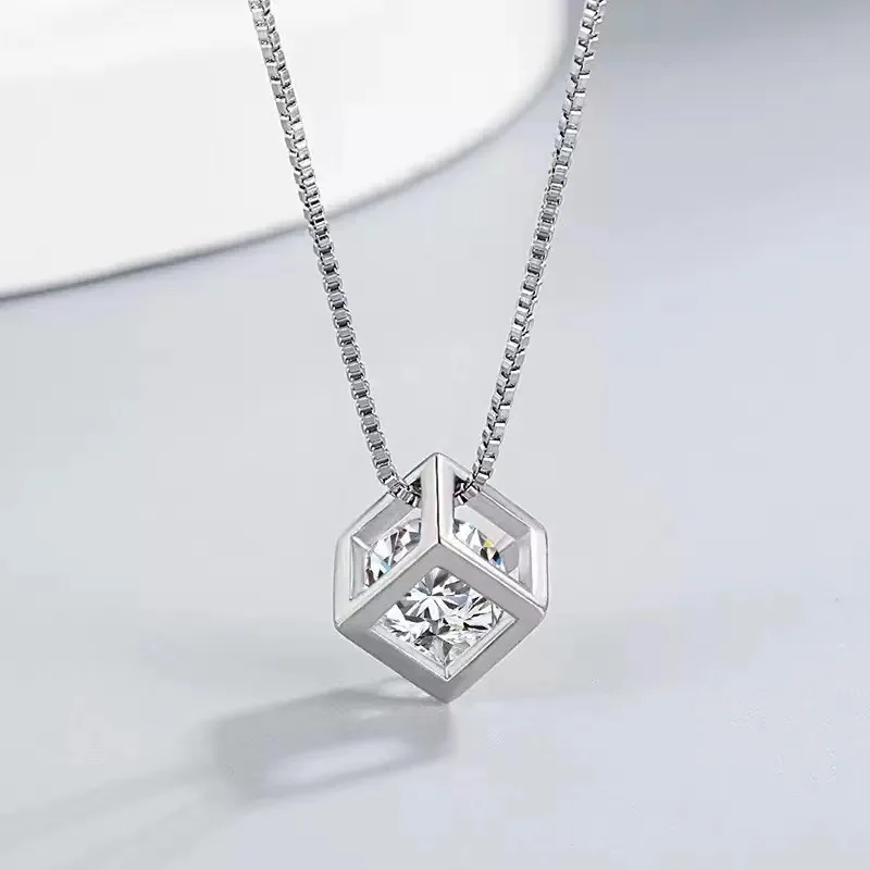925 Sterling Silber Halskette für Damen mit Zirkonia und Weißgold-Beschichtung, Labor-Diamant-Schmuck, Hochzeits-Anhänger