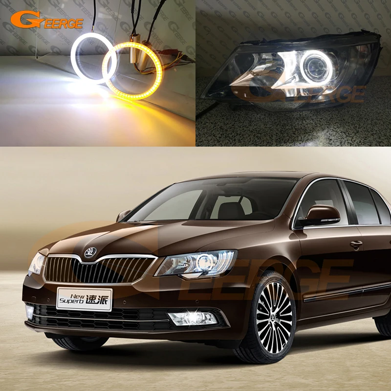 

For Skoda Superb 2 II 3T Facelift 2013 2014 2015 Excellent Ultra Bright Switchback DRL Turn Signal LED Angel Eyes Kit Halo Rings