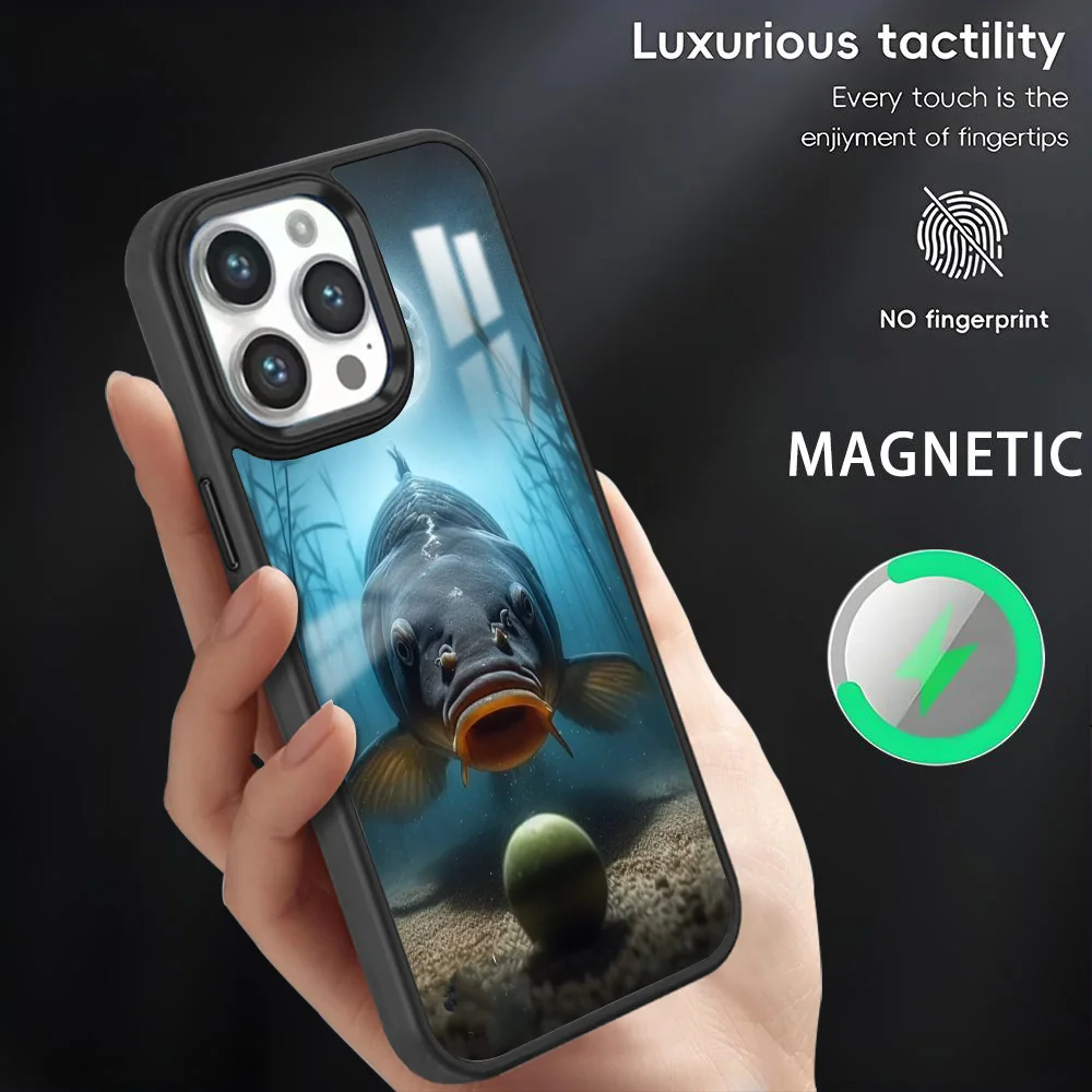 

CARP FISHING Phone Case For iPhone 16 15 14 13 12 11 Pro Max Plus Mini Magsafe Magnetic Wireless Charging PC Cover