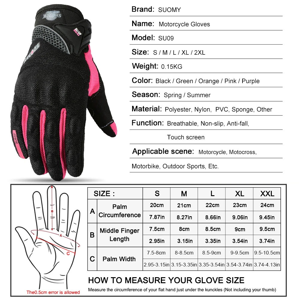 SUOMY Summer Women Pink Motorcycle Gloves Lady Purple Full Finger Motocross Gloves Men Touch Screen Cycling Gloves XS-XXL view 6