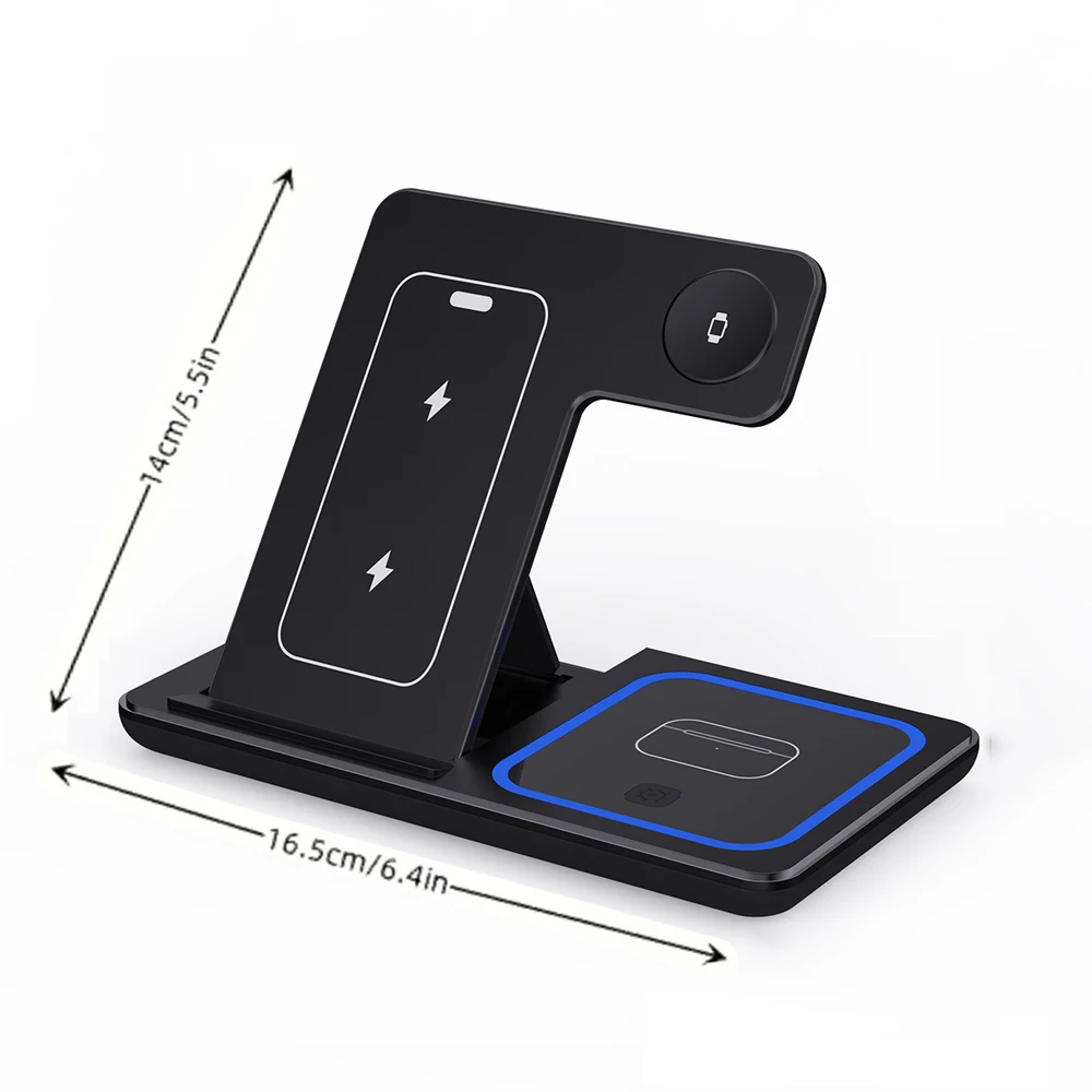 100W LED Fast Wireless Charger 3 in 1 Foldable Charging Station For iPhone 16 15 14 13 12 11 Apple Watch 9 8 7 6 5 Airpods Pro/3