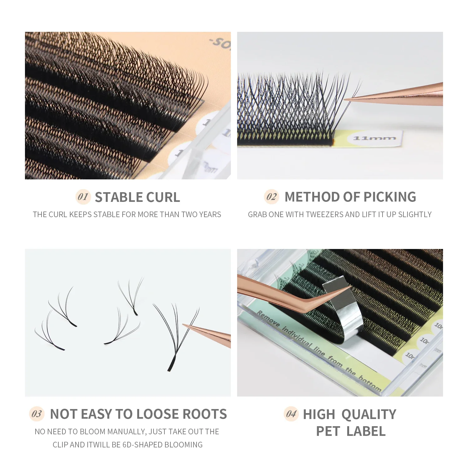 ANNAFRIS 2Tips 3D W Black Eyelash Extension Premade Volume Fans Natural Soft 6D W Shape Automatic Flowering Bloom False Lashes