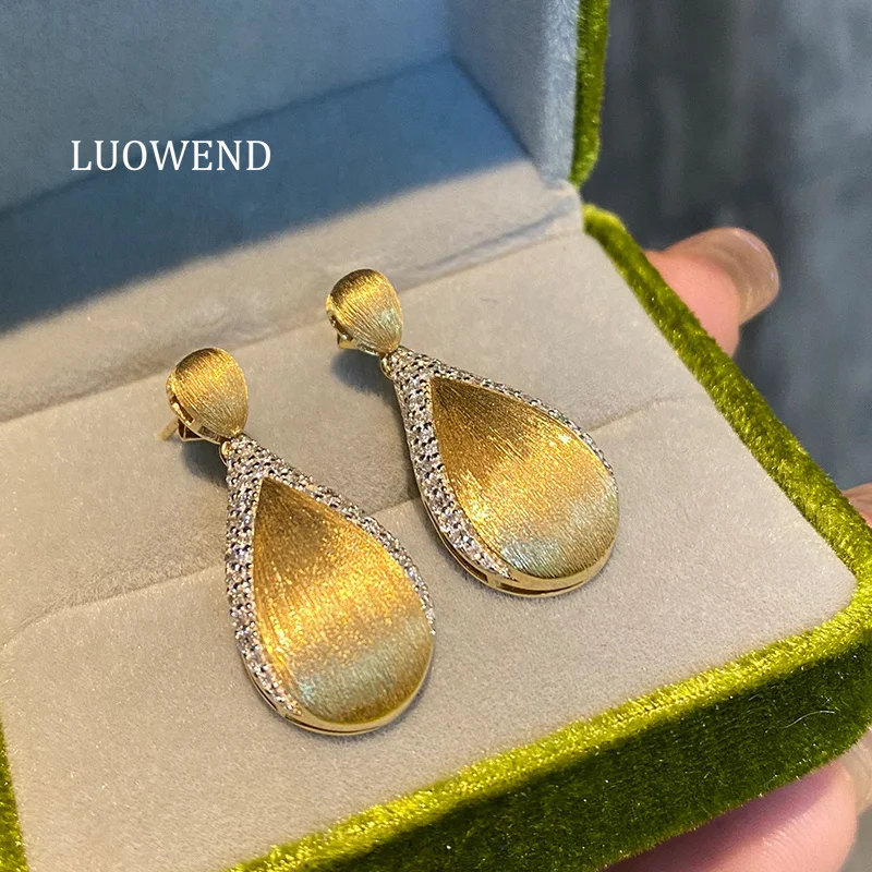 

LUOWEND 100% 18K Yellow Gold Earrings Elegant Water Drop Shape 0.70carat Real Natural Diamond Earrings for Women Fine Jewelry