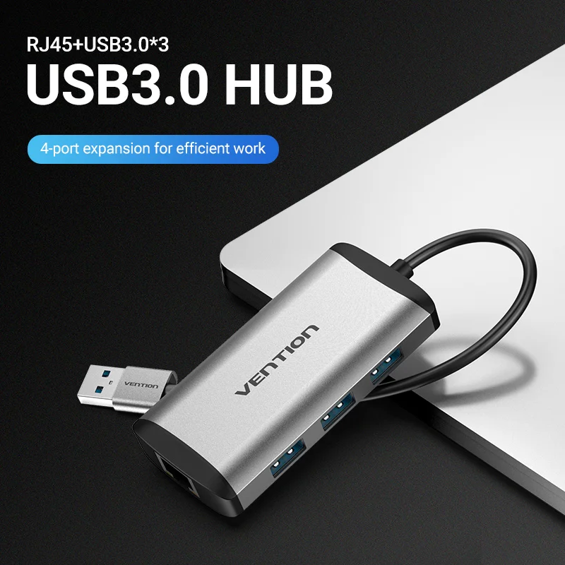 Vention USB 3.0 Hub 3 High Speed USB3.0 to RJ45 Ethernet Adapter USB Splitter 1000Mbps Network Card for Macbook Laptop PC Tablet