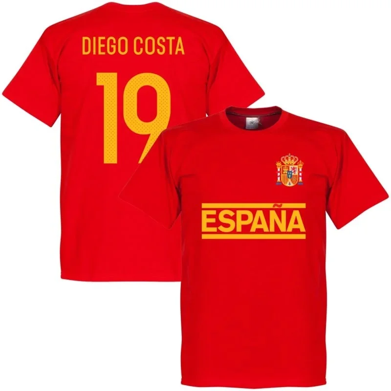 Camiseta del equipo España Diego Costa, ropa de calle suave informal de gran tamaño, transpirable, cómoda, de algodón puro, para verano