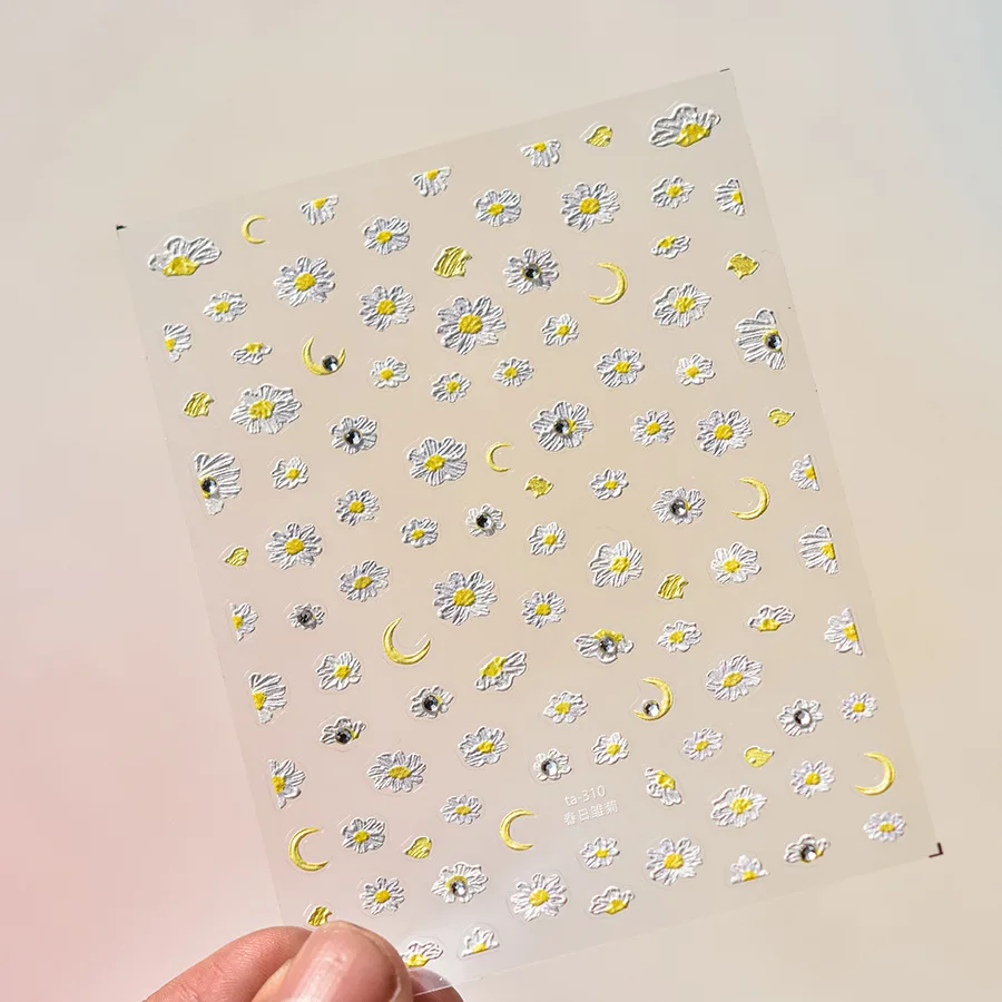 1 foglio di adesivi per unghie con fiori di cartone animato, stampa sulle unghie, strass, glitter, autoadesivi, simpatici decalcomanie per nail art Kawaii per manicure fai da te