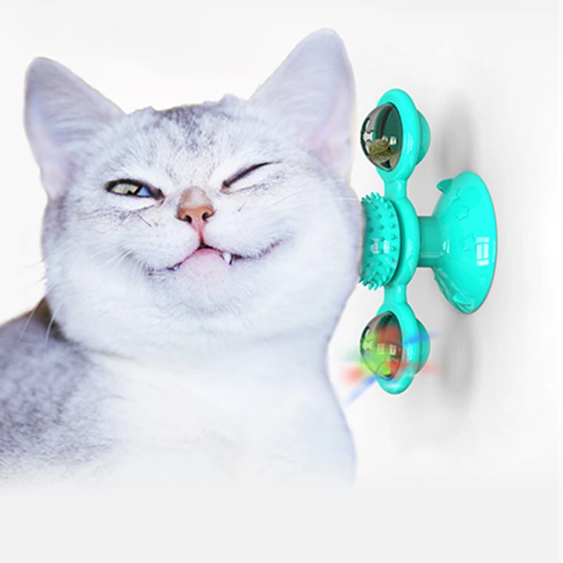 Funny Pet Cat Toys Interactive Puzzle Training Turntable Windmill Ball  Massage Suction Cup Catnip Play Game Cat Supplies