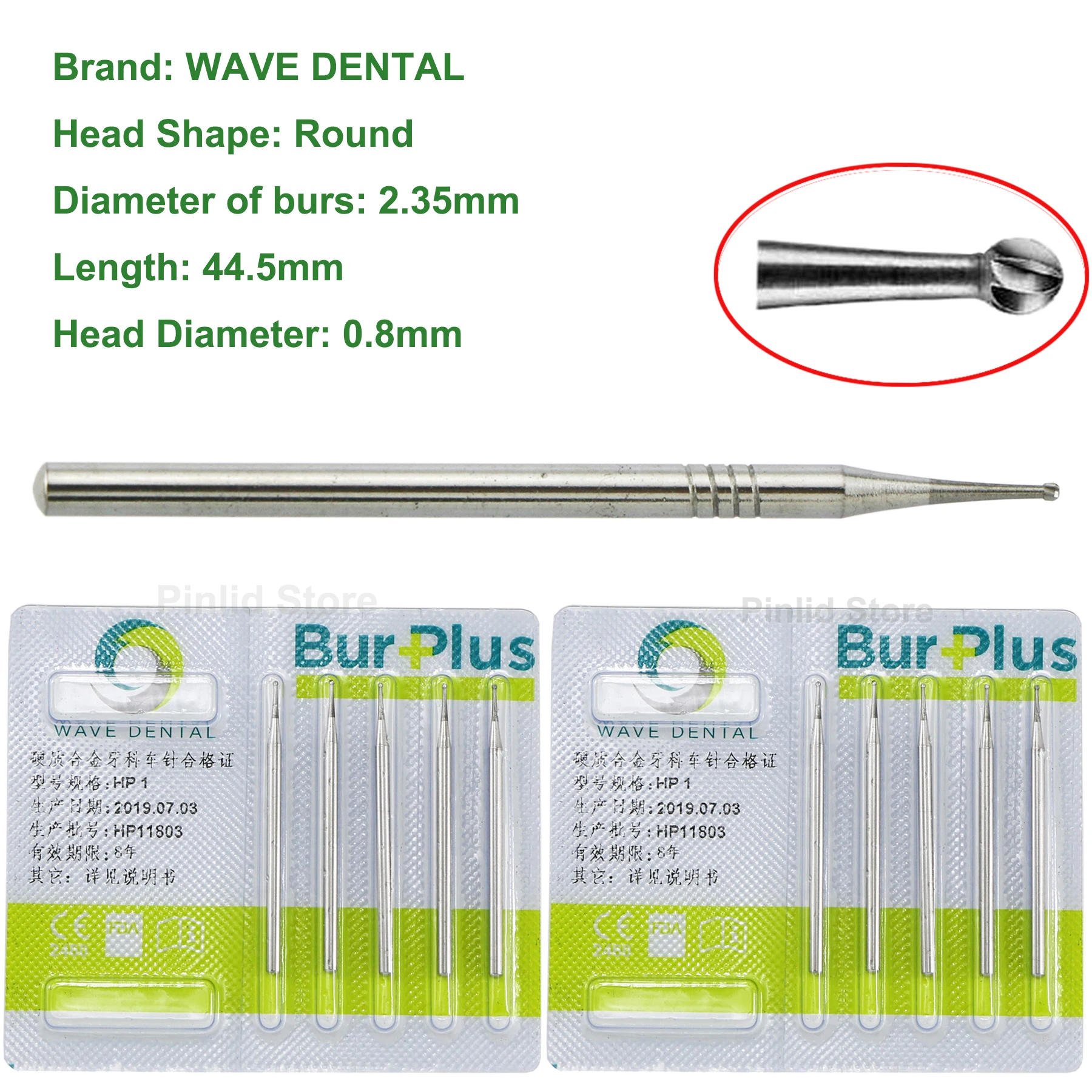 WAVE DENTAL Dental Turning Pin Carbide Turning Pin Laboratory Dental Drill Dental Tools HP 1 Length 44.5mm