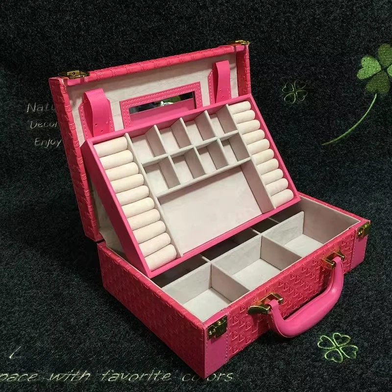 Leather Jewelry Box Portable Travel Storage Boxes with Mirror European Style Double Layer Display Case Necklace Jewellery Box