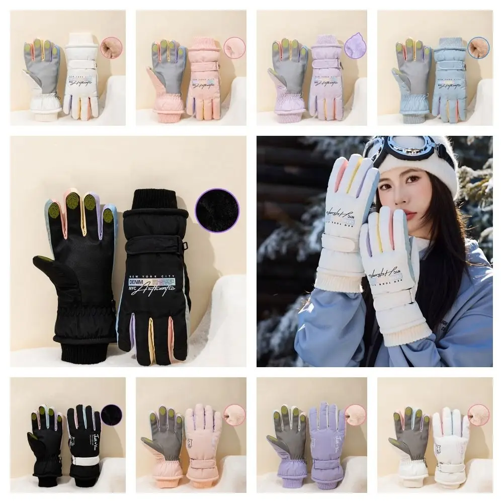 Elastic Keep Warm Snowboard Gloves Windproof Touch Screen Riding Mittens Thicken Waterproof Full Finger Mittens Female/Girls