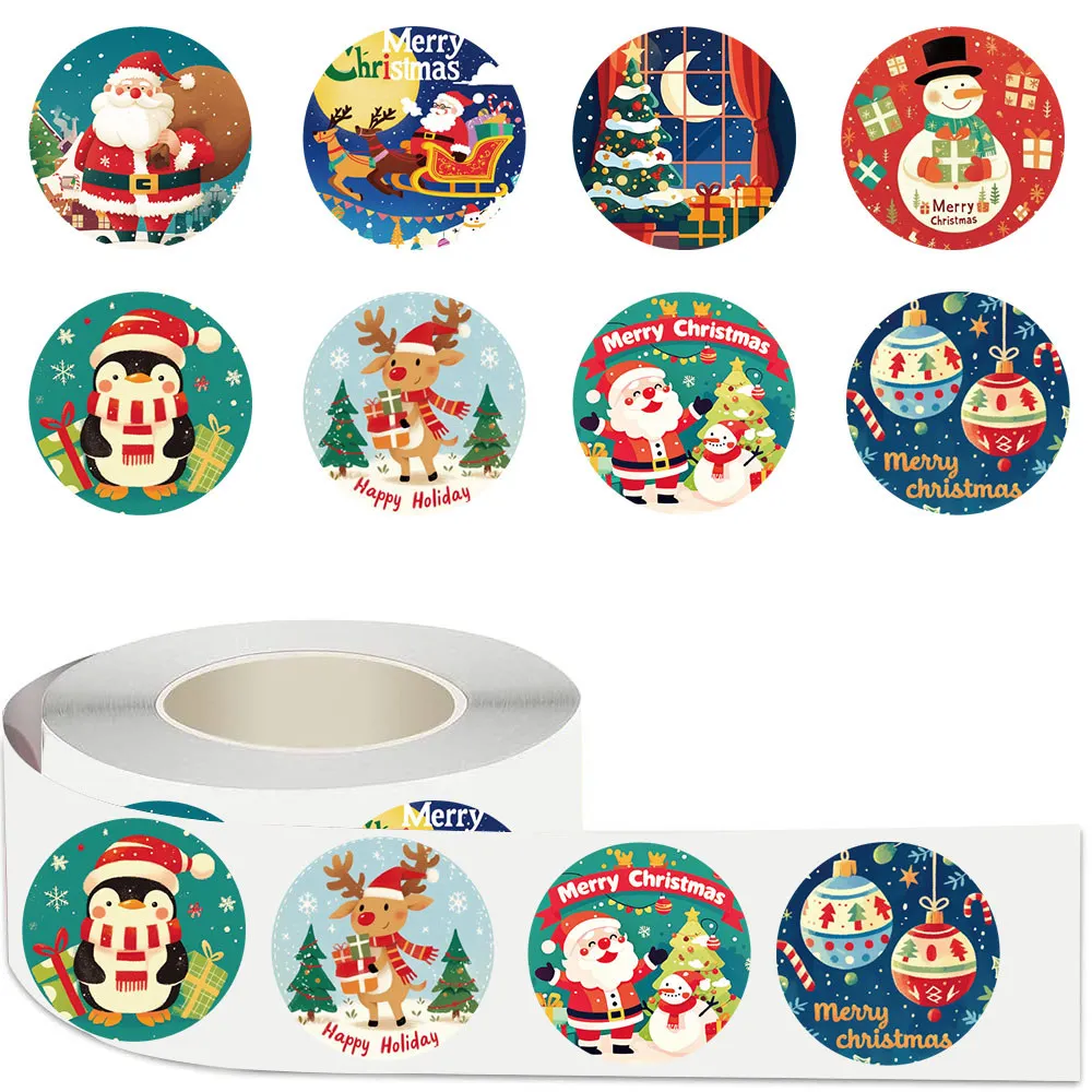 Christmas Gift Sealing Roll Stickers 500pcs Per Roll Festive Adhesive Labels for Parcel Wrapping Decor