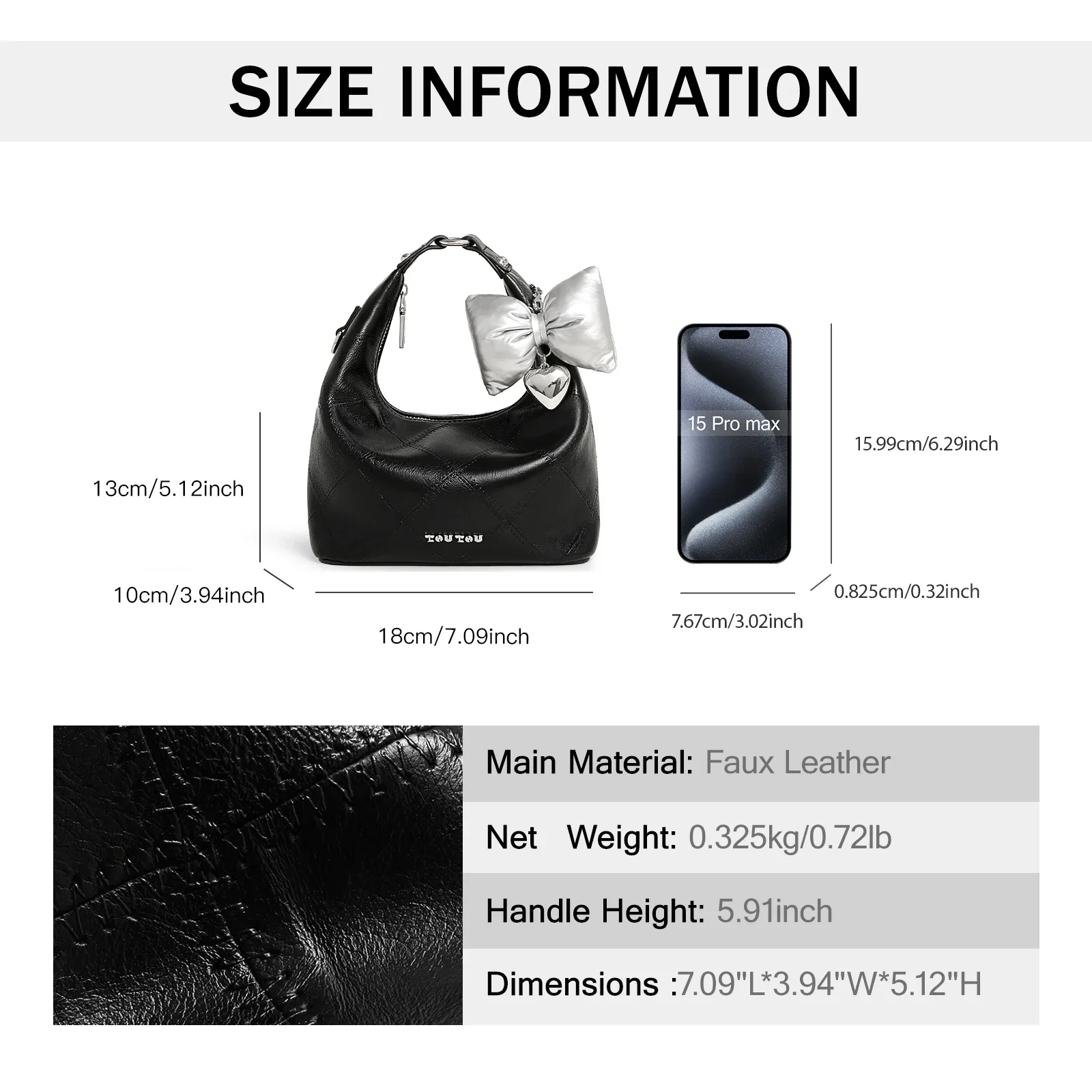 TOUTOU Women Tote Bag Versatile Diamond Grid Armpit Handbag Butterfly Bow Pendant One Shoulder Crossbody Bag Fashion Female